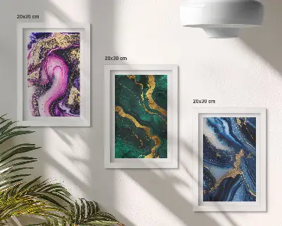 Juego de 3 cuadros decorativos con diseños abstractos en tonos rosas verdes y azules