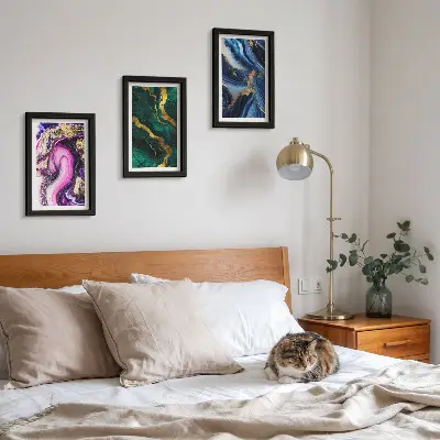Juego de 3 cuadros decorativos con diseños abstractos en tonos rosas verdes y azules