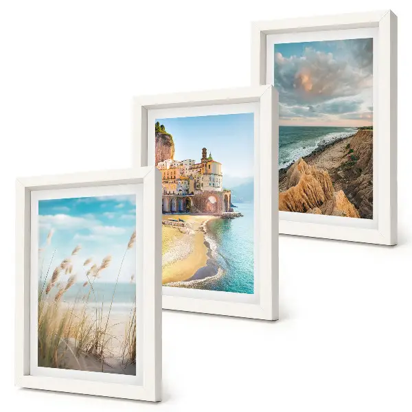 Juego de 3 cuadros decorativos con paisajes de playas, ciudades y acantilados