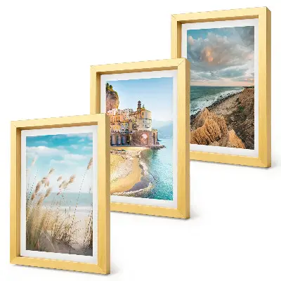 Juego de 3 cuadros decorativos con paisajes de playas, ciudades y acantilados