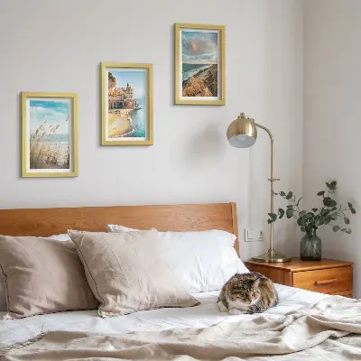 Juego de 3 cuadros decorativos con paisajes de playas, ciudades y acantilados