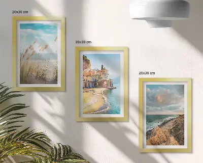 Juego de 3 cuadros decorativos con paisajes de playas, ciudades y acantilados