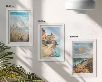 Juego de 3 cuadros decorativos con paisajes de playas, ciudades y acantilados