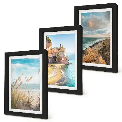 Juego de 3 cuadros decorativos con paisajes de playas, ciudades y acantilados