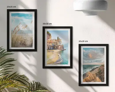 Juego de 3 cuadros decorativos con paisajes de playas, ciudades y acantilados