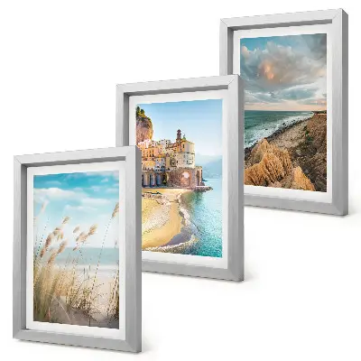 Juego de 3 cuadros decorativos con paisajes de playas, ciudades y acantilados
