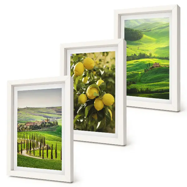 Juego de 3 cuadros decorativos paisajes italianos con limoneros y colinas verdes