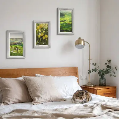 Juego de 3 cuadros decorativos paisajes italianos con limoneros y colinas verdes