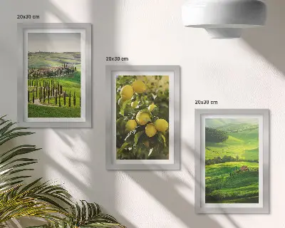 Juego de 3 cuadros decorativos paisajes italianos con limoneros y colinas verdes