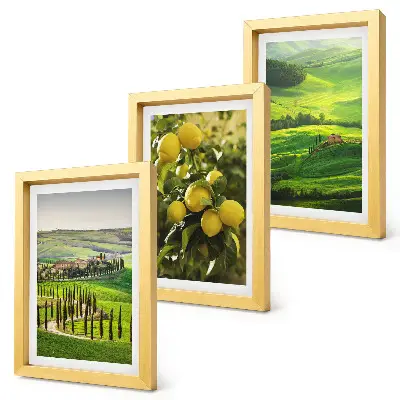 Juego de 3 cuadros decorativos paisajes italianos con limoneros y colinas verdes
