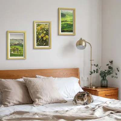 Juego de 3 cuadros decorativos paisajes italianos con limoneros y colinas verdes