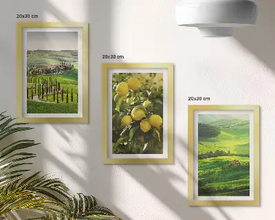 Juego de 3 cuadros decorativos paisajes italianos con limoneros y colinas verdes