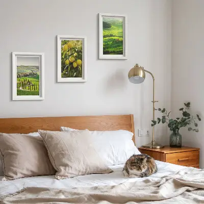 Juego de 3 cuadros decorativos paisajes italianos con limoneros y colinas verdes