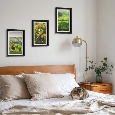 Juego de 3 cuadros decorativos paisajes italianos con limoneros y colinas verdes