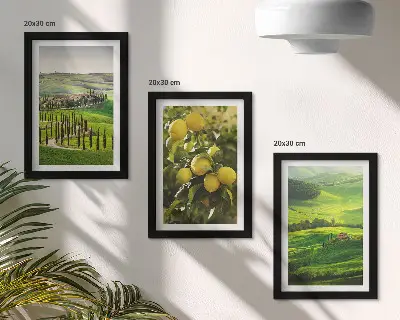 Juego de 3 cuadros decorativos paisajes italianos con limoneros y colinas verdes