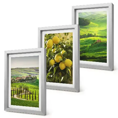 Juego de 3 cuadros decorativos paisajes italianos con limoneros y colinas verdes