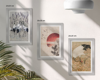 Juego de 3 cuadros decorativos Ilustraciones de grullas japonesas paisaje japandi