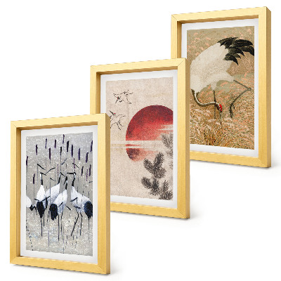 Juego de 3 cuadros decorativos Ilustraciones de grullas japonesas paisaje japandi