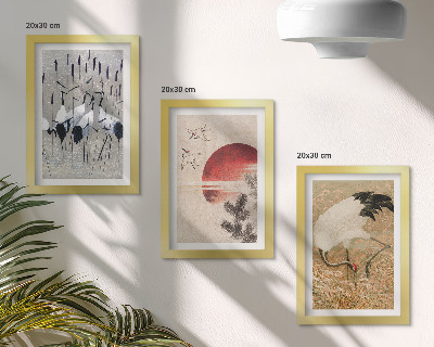 Juego de 3 cuadros decorativos Ilustraciones de grullas japonesas paisaje japandi