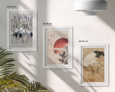 Juego de 3 cuadros decorativos Ilustraciones de grullas japonesas paisaje japandi