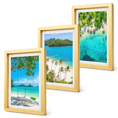 Tríptico enmarcado Playas tropicales con palmeras y aguas cristalinas.
