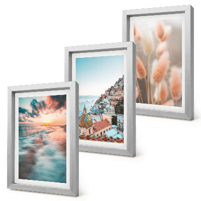Juego de 3 cuadros decorativos Vista al mar puesta de sol casas coloridas flores