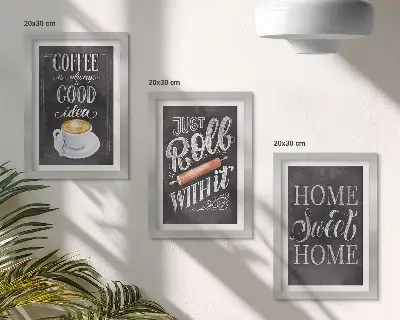 Tríptico enmarcado de café, calidez y confort hogareño