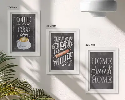 Tríptico enmarcado de café, calidez y confort hogareño