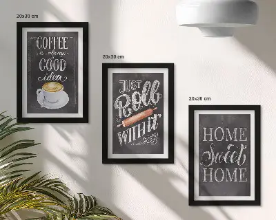 Tríptico enmarcado de café, calidez y confort hogareño