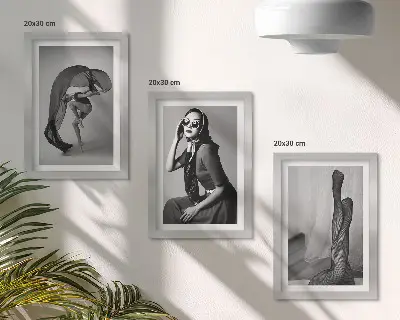 Juego de 3 cuadros decorativos retratos elegantes de mujeres en blanco y negro con poses refinadas