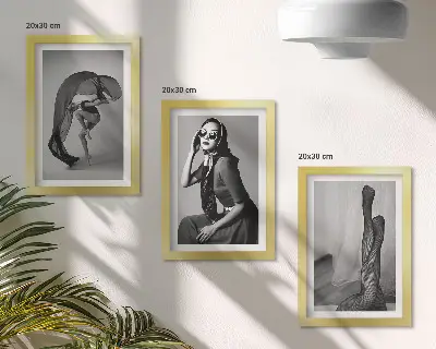 Juego de 3 cuadros decorativos retratos elegantes de mujeres en blanco y negro con poses refinadas