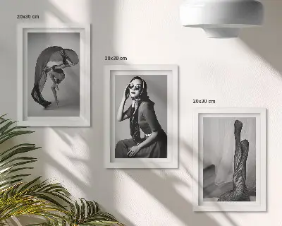 Juego de 3 cuadros decorativos retratos elegantes de mujeres en blanco y negro con poses refinadas