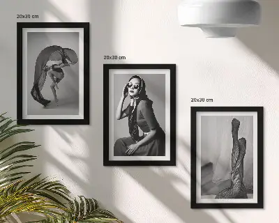Juego de 3 cuadros decorativos retratos elegantes de mujeres en blanco y negro con poses refinadas