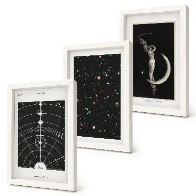 Tríptico enmarcado de figura nocturna de la galaxia del sistema solar en la luna