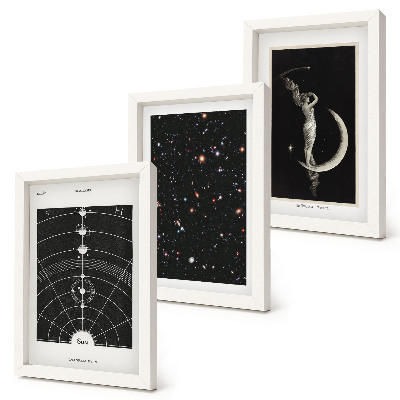 Tríptico enmarcado Figura nocturna de la galaxia del sistema solar en la luna
