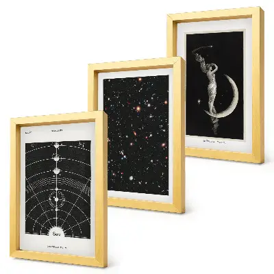 Tríptico enmarcado de figura nocturna de la galaxia del sistema solar en la luna