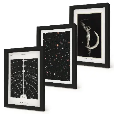 Tríptico enmarcado de figura nocturna de la galaxia del sistema solar en la luna