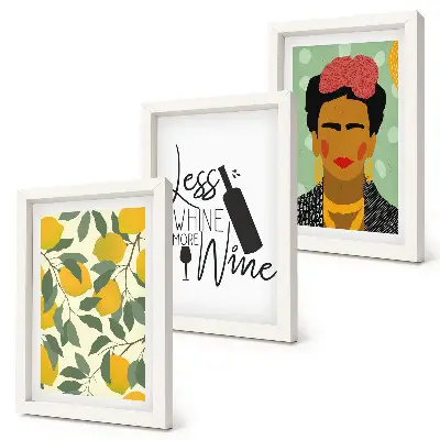 Juego de 3 cuadros decorativos con eslogan de Lemons sobre el retrato de Frida Kahlo en forma de vino
