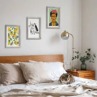 Juego de 3 cuadros decorativos con eslogan de Lemons sobre el retrato de Frida Kahlo en forma de vino