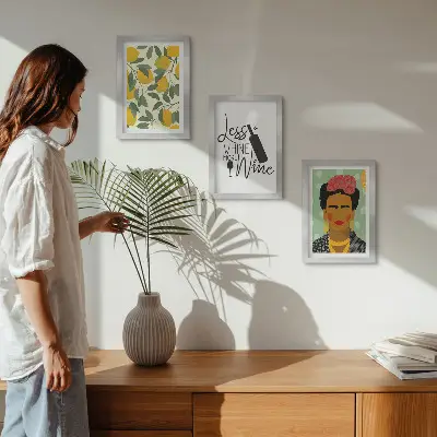 Juego de 3 cuadros decorativos con eslogan de Lemons sobre el retrato de Frida Kahlo en forma de vino
