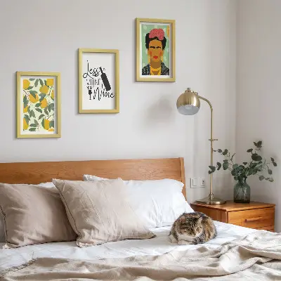 Juego de 3 cuadros decorativos con eslogan de Lemons sobre el retrato de Frida Kahlo en forma de vino