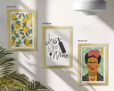 Juego de 3 cuadros decorativos con eslogan de Lemons sobre el retrato de Frida Kahlo en forma de vino