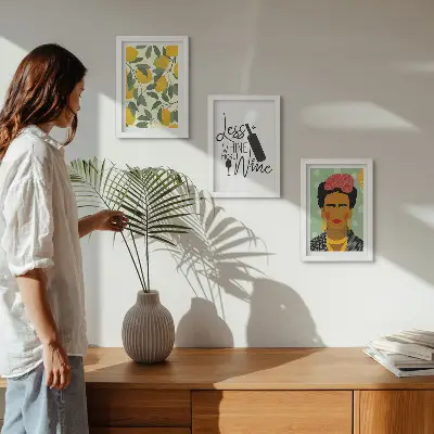 Juego de 3 cuadros decorativos con eslogan de Lemons sobre el retrato de Frida Kahlo en forma de vino