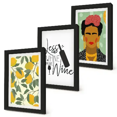Juego de 3 cuadros decorativos con eslogan de Lemons sobre el retrato de Frida Kahlo en forma de vino