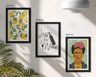 Juego de 3 cuadros decorativos con eslogan de Lemons sobre el retrato de Frida Kahlo en forma de vino