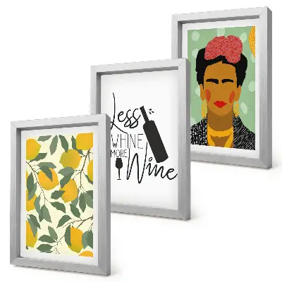 Juego de 3 cuadros decorativos con eslogan de Lemons sobre el retrato de Frida Kahlo en forma de vino