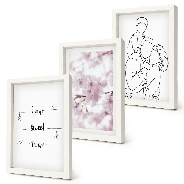 Juego de 3 cuadros decorativos con diseño minimalista de flores y familia
