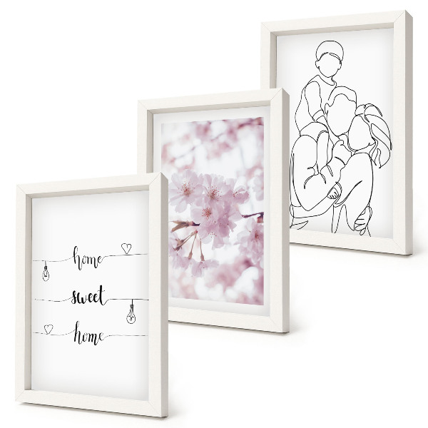 Juego de 3 cuadros decorativos Flores y familia en un diseño minimalista