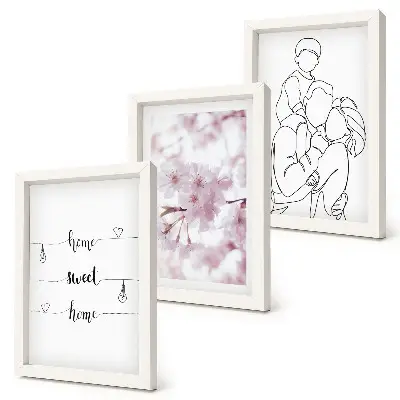 Juego de 3 cuadros decorativos con diseño minimalista de flores y familia