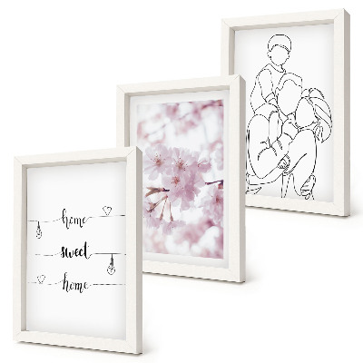 Juego de 3 cuadros decorativos Flores y familia en un diseño minimalista
